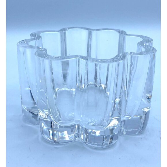 Orrefors Signed /Numbered Crystal Scalloped Flower Swedish Clear Bowl, Candy Dis - Picture 1 of 6